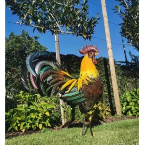 Garden Decorations Metal Sculpture Iron Rooster Statue Home Decoration Outdoor Handicraft Shelf Wall Animal Craft Gift 230609