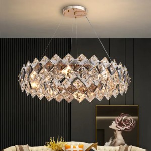 Modern Living Room Light Pendant Lamps Fixtures Luxury Crystal Bedroom Chandelier Dining Room Table Home Decor Led Cristal Rectangle Hang Lamp (Shade Warm Light)
