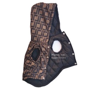 Designer Dog Clothes Classic Lettering Pattern Dog Apparel Puppy Winter Clothing with Hat Soft Warm Pet Coats Cotton Lined Cold Weather Pet Jacket for Small Dog L A413 (Brown)