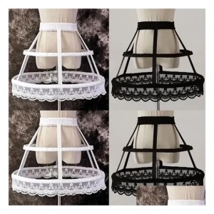 Petticoats Women Petticoat 2 Hoops Crinoline Lolita Fishbone Hollow Bird Cage Skirt Embroidery Floral Lace Underskirt Drop Delivery We Otyjv (Black)