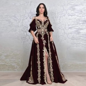 2023 Laxsesu Moroccan Kaftan Arabic Evening Dresses Dubai Saudi Arabic Half Sleeves Slit Sequin Evening Gowms Vestidos De Fiesta (Options:Picture color)