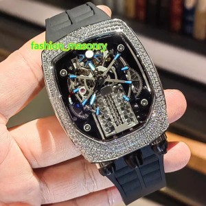 Wristwatch Automatic Mechanical Top Quality Skeleton Watch For Men Hip Hop Moissanite Dia Inlaid Iced Out Watches