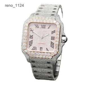 Custom luxury fashion real hip hop iced out stainless steel mechanical diamond vvs moissanite watch for men