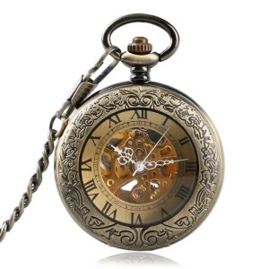 Antique Brozne Transparent Gear Skeleton Mechanical Automatic Self-wind Pocket Watch Retro Pendant Fob Watches Relogio De Bolso 240617