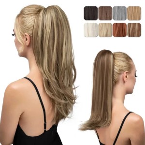 Synthetic Claw Clip In Ponytail Long Silk Straight Hair Extensions Wear Hairpiece Blonde Pigtail With Band Horse Tail S25527