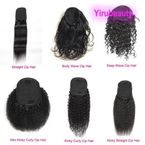 Brazilian 100% Human Hair Ponytails Afro Kinky Curly 8-20inch Straight Body Wave Virgin Hair Nautral Color Pony Tails Deep Waves (Natural Color)