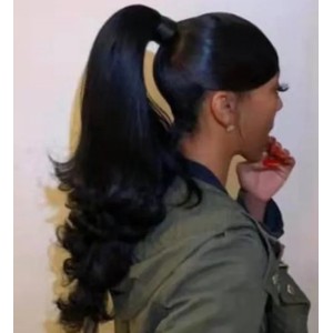 Real human Long high sleek layered swoop ponytail for black women feathered barbie hair flipped ponytails extension 140g