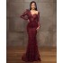 arabic aso ebi burgundy lace beaded evening dresses mermaid sheer neck prom dresses long sleeves formal party second reception gowns