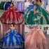 Sparkling Glitter Tulle Quinceanera Dress Detachable Overskirt Princess Ball Mexican Quince Sweet 16 Birthday Party Gown 15th Girl Drama Gala Lace Applique Ruby (Size Size Guide)