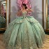 Sage Green Shiny Quinceanera Dresses Crystals Beading Gold Applique Lace Bow Tull Vestidos De 15 Anos Birthday Party Corset Sweet 16 Dress Sage Green Shiny Quinceanera Dresses Crystals Beading Gold Applique Lace Bow Tull Vestidos De 15 Anos Birthday Party Corset Sweet 16 Dress