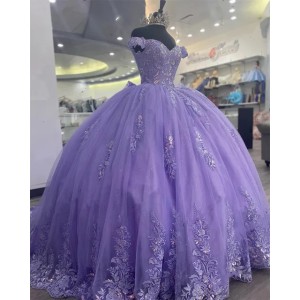 Lilac Purple Off The Shoulder Quinceanera Dress Appliques Birthday Party Gowns Beaded Ball Gown Prom Dresses Vestido De 15 Anos