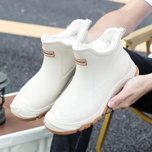 Autumn and Winter Fashionable Mens Cotton Rain Boots Trendy Outdoor Short-tube Mens Warm Rain Boots Fixed Cotton Water Shoes 241111 (Size Size Guide)