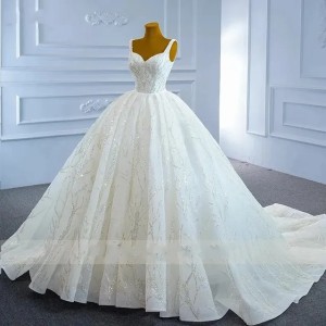 Luxurious Sexy Beads Ball Wedding Dresses Sheer Long Sleeveless Dubai Bridal Gowns Vestidos De Novia Customed (Size Size Guide)