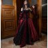 Vintage Medieval Gothic Wedding Dress A-Line Off The Shoulder Long Sleeves Black Lace Applique Burgundy Satin Bridal Gown Floor Length Vestido De Novia