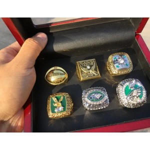 Philadelphia 6pcs Eagle American Football Team Champions Championship Ring Set With Wooden Box Souvenir Men Fan Gift 2019