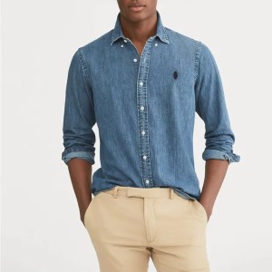 Size M-XXL Men's Designer Pony Denim Shirt Thin Spring Autumn Long-sleeved Solid Lapel Shirt Male Embroidered Logo Top Jacket (Size Size Guide)