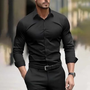 Mens formal shirt solid color wedding outdoor black red navy blue dark green long sleeve lapel summer spring clothing XS-6XLXJ250121 (Size Size Guide)