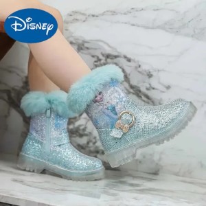 Disney Girls Boots Winter Fashion Frozen Elsa Princess Boots Childrens Short Girls Cotton Fur Ankle Boots Girls Pink ShoesXJ2510