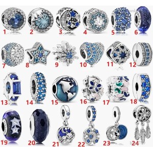 Fine jewelry Authentic 925 Sterling Silver Bead Fit Charm Bracelets Charms Blue Star Charm Style Charm Beads Safety Chain Pendant DIY beads