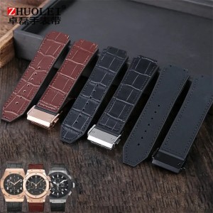 For Hublot strap BIG BANG Watchband stainless buckle free tool Men real cow leather Rubber Watchband 26x19mm Brown Black 220622