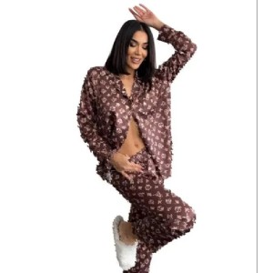 HOT Spring Autumn Women Pajamas Set Long Sleeves Full Pants Pijama New ice Silk Sleepwear Leisure Loungewear Girls Nightwear with headband
