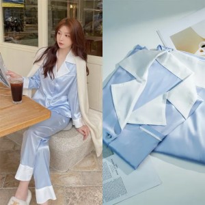X137-Icelandic silk satin pearl orchid retro elegant ladies home wear celebrity style pajamas set