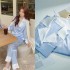 X137-Icelandic silk satin pearl orchid retro elegant ladies home wear celebrity style pajamas set