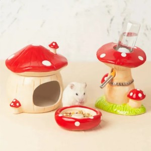 Cute Mushroom House Pet Items Hamster Cage Small Pet Bowl For Rabbit Ferret Chinchilla Pet Products Pet Water Fountain 240819