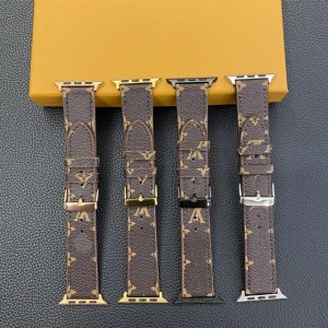 Fashionable Genuine Leather Apple Watch Band with Original Monogram - Fits Apple Watch Ultra, Series 9/8/7/6/5/4, SE (Sizes: 38mm/40mm/41mm/42mm/44mm/49mm)