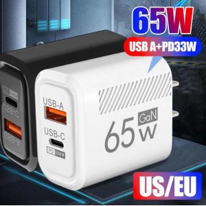 65W USB C Wall Charger Block Quick Charge 2 Ports PD 33W Type C Phone Fast Charging EU US Plug Travel Power Adapter For iPhone 16 15 14 13 12 11 Samsung S25 S24 S23 S22