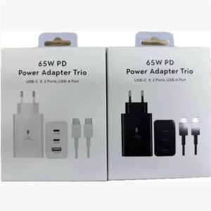 Super fast Charger adapter 65W Fast Charging 3 Ports USB C Mobile Phone cube PD Power cubes With Cable for Samsung S23 S22 EU US UK PLUG With Retail Box