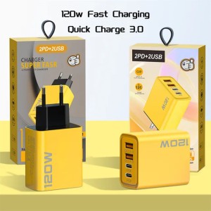 120W Fast Charging 4 Ports Mobile Phone Charger QC3.0 USB Type C Chargers Dual PD Wall Adapter EU/US/UK Plug for iPhone 15 Xiaomi Samsung