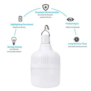 Outdoor Bulb USB Rechargeable LED Emergency Lights Portable Tent Lamp Battery Lantern BBQ Camping light for Patio/Porch/Garden (Body White)