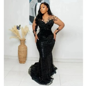 Buyers' PicksGlitter Black Beading Prom Dresses Long Sleeves Beads Sequins Formal Evening Party Gowns Customized Vestidos De Festa Plus Size (Size Size Guide)