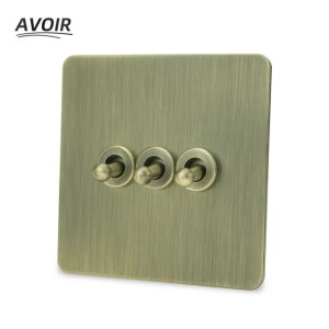Avoir Brass Toggle Switch Brushed Light Switch Electrical Socket Outlets Intermediate Switches EU French Socket USB RJ45 CAT6