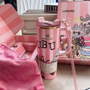 Stanley x Labubu 40oz Tumbler | Cute Cartoon Collectible | Insulated Sweat-Proof w/ Carry HandlePink style L250705LL81 (Multicolor)