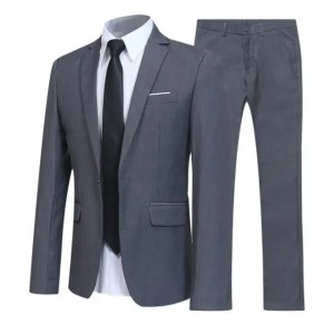Men Suit Set Turndown Collar Lapel Pockets Buttons Groom Suit Set Solid Color Blazer Suit Pants Two Pieces Set Stylish Men