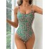 Geometric Print One Piece Swimsuit for Women Chain Straps Swimwear Open Back Padded Bathing Suits Sexy Vacation Tropical Camisole Beach Swimming Suit