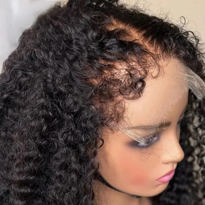 Edges Baby HD Lace Frontal Wig Remy Kinky Curly Simualation Human Hair Wigs for Women free shipping (Black)