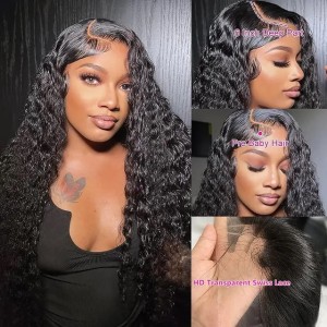 hd lace wig 13x6 human hair Curly Wig For Women choice Pre Plucked 30 40 Inch Loose Deep Wave Water wave Frontal Wigs (Burgundy)