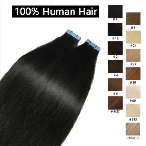 Tape In Straight Brazilian Adhesive Extensions Skin Weft Black Brown 100% Real Human Hair For Women 20Pcs/Lot (Dark Brown)