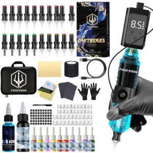 Tattoo Kit Poseidon V5 Finger Controlled Tattoo Pen Kit for Permanent Makeup Tattoo Machine Kit Blue Transparent Tattoo Gun Kit L250815