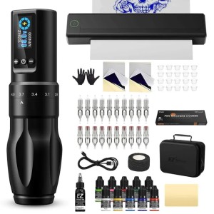 EZ Tattoo Kits Wireless Tattoo Machine Pen 7 Strokes 2.0mm-4.0mm with Transfer Printer Cartridge Tattoo Needles Tattoo Inks Kits L250815
