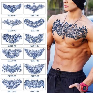 Temporary Tattoos Juice Tatoo Sexy Waterproof Temporary Tattoo Wing Totem on Chest Sternum Blue Tattoo Sticker Fake Tattoos for Men Women Z0403