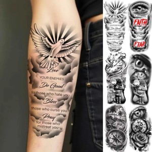 1 Sheet Bless Belief Faith Engraved Temporary Tattoos Family Love Tatoos Waterproof Realistic Fake Tattoo Stickers Long Lasting J250929