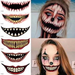 Temporary Tattoos 10Pcs Tattoo Sticker Halloween Stickers Horror Lips DIY Big Mouth Waterproof Funny Makeup Smile Lip