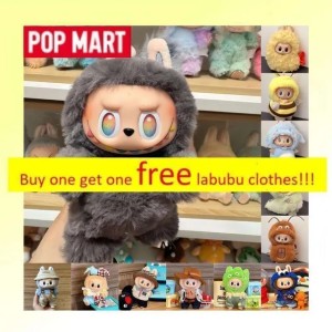 1:1 17cm popmart labubu designer doll v1 v2 v3 la bubu big into energy blind box have a seat keychain clothes hy004