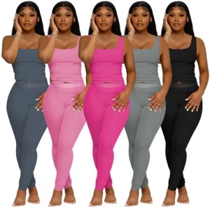 Womens Tracksuits Two Pieces Set 2025 New Fashion Sleeveless Pants Thread Solid Color Tank Top Sportwear 20 Colours (Size Size Guide)