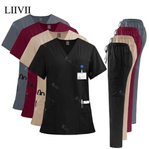 Uniforms Nurses T-Shirt Women Men Pants Doctor Set of Nursing Scrubs Suits Pet Grooming Clothes Spa Uniform 241230