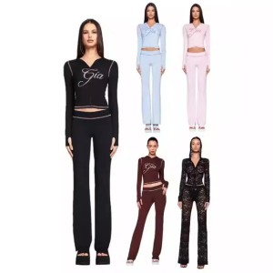I am gia Womens Tracksuit Piece Set Designer Sports Suit For Women Flared Pants Zip-up Cap Long Sleeve High Quality Spring Top & Low Waist Micro Social (Size Size Guide)